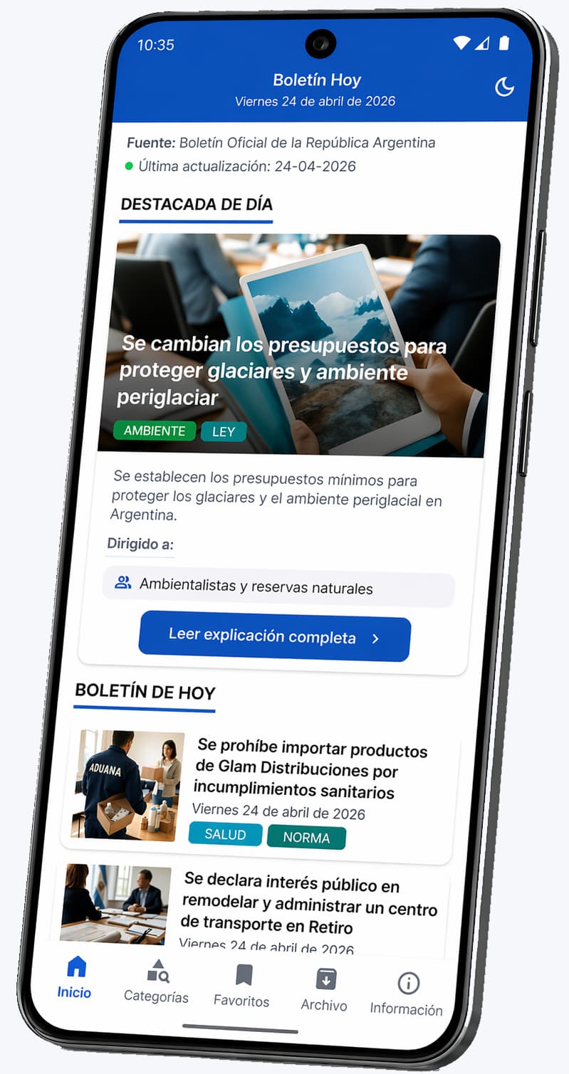 Pantalla principal de Boletin Hoy con destacada del dia